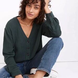 Madewell Lightspun Evert Gauze Top in Midnight Evergreen size L